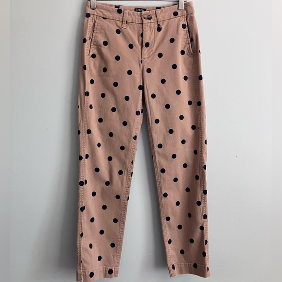 J. Crew Pants - J. CREW Tan and Navy Polka Dot Mid Rise Chinos Size 00 (Measure like a 2-4)